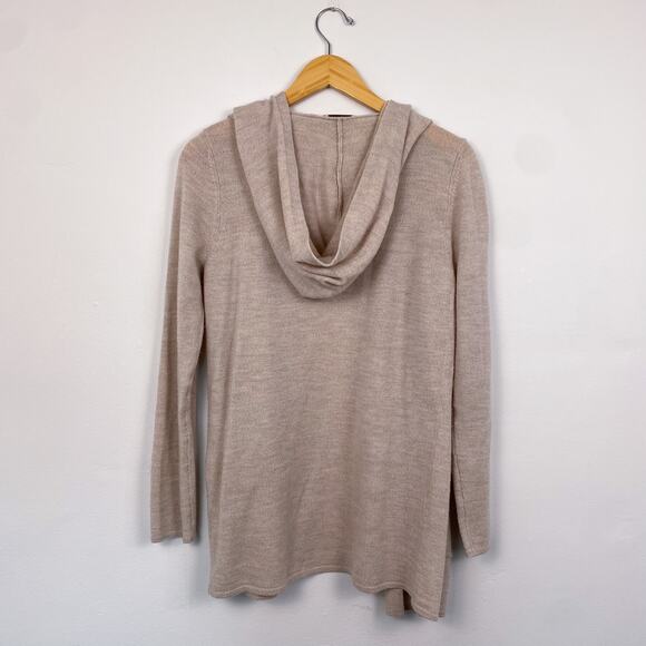 Repeat Merino Wool Hooded Open Front Cardigan Sweater Tan Small - Picture 6 of 6